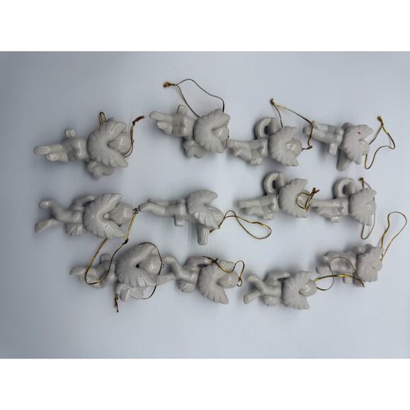 Vintage Ceramic Christmas ANGEL Cherub White Hang Ornaments - Picture 4 of 5